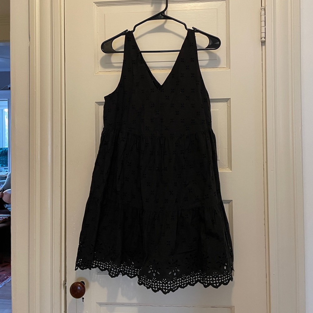 LOFT Black Sleeveless Eyelet Dress, Size small